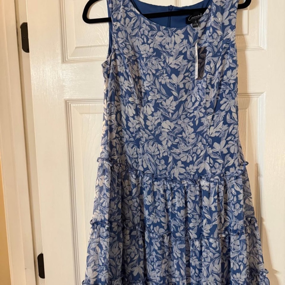Connected Apparel Blue and White Floral Dress
